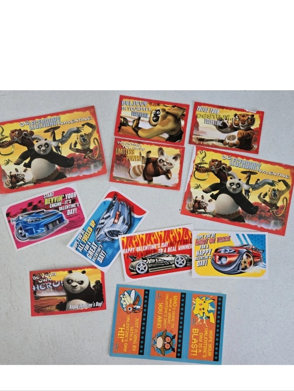 Valentine Card Lot 2000s Vtg Hot Wheels Pokémon Kung Fu Panda